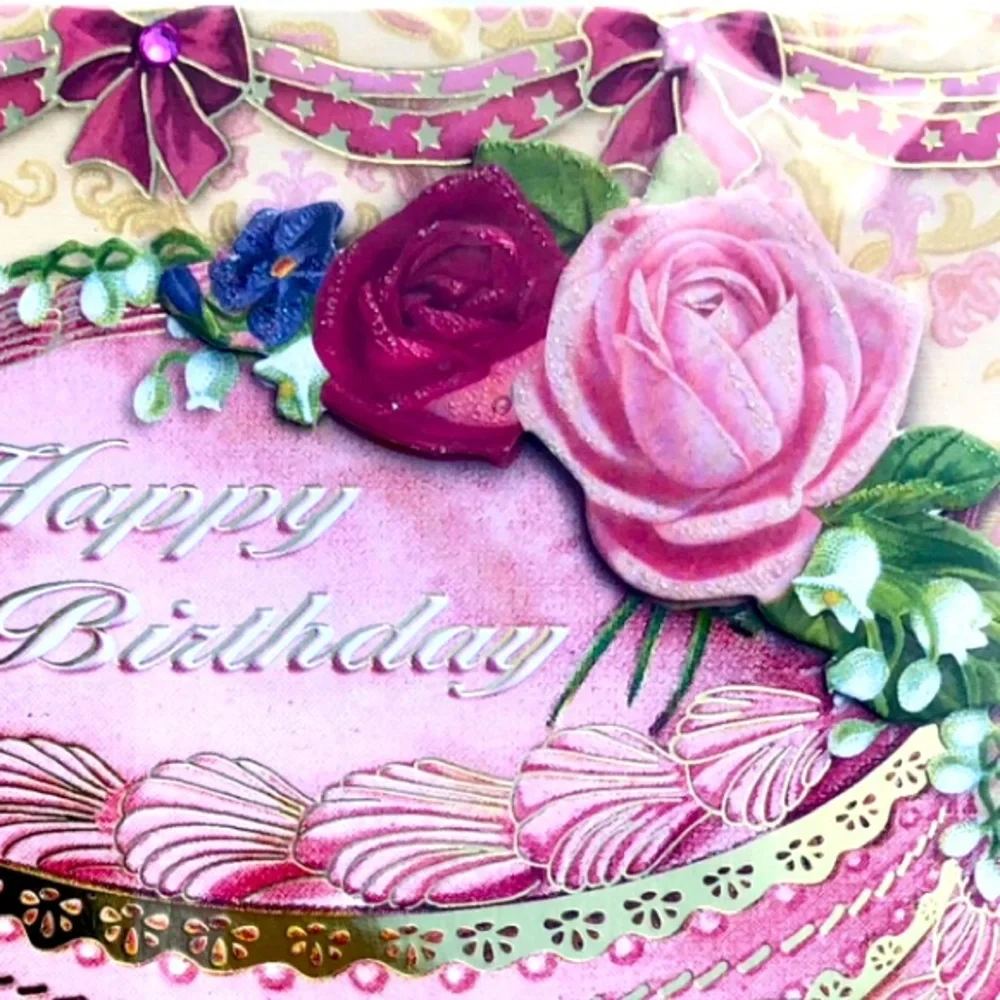 Punch Studio Single(1) 3D Die-Cut Floral Birthday Cake Card Env+Seal 5x7 (66844)
